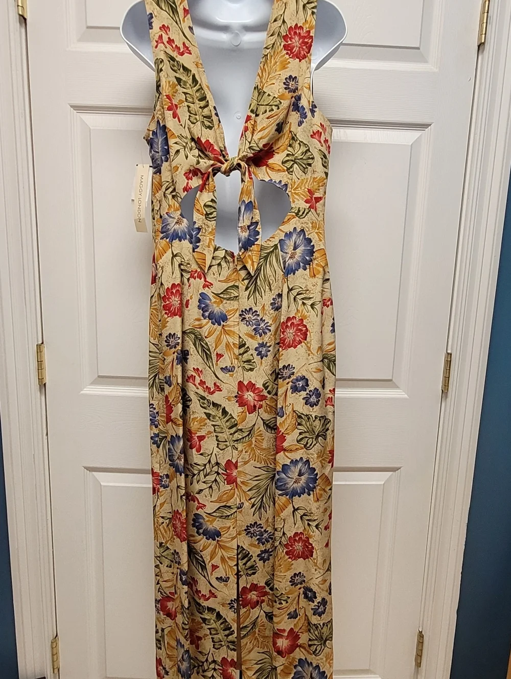 Maggy London Silk Vintage Open Back Floral Maxi Dress Size 14 - Picture 7 of 11